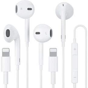 2 Pack Headphones Wired Earbuds with Lightning Connector in-Ear Earphones HiFi Stereo Built-in Mic&Volume Control Compatible with 14/13/12/SE/11/XR/XS/X/7/7Plus/8/7