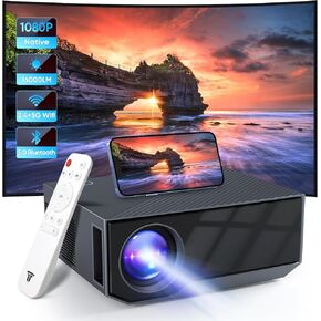Projector with WiFi and Bluetooth,Wielio Portable Mini Projector,Native Full HD 1080P Outdoor Movie Projector,Smart Projector Compatible with Android/iOS/Windows/TV Stick/HDMI/USB, black