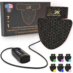 GLO24K Red Light Skin Rejuvenation Beauty Device for Face and Neck. Based on Triple Action LED, Thermal, and Vibration Technologies. Lifts and Tightens Sagging Skin for a Radiant Appearance.
