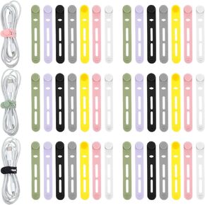 42Pcs Reusable Silicone Cable Ties, Adjustable Cord Straps Multipurpose Elastic Cable Organizer for Bundling Fastening Charging Cords Earphone Computer Wire, Multicolor Cord Ties for Home Office