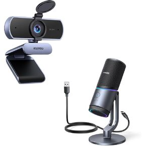UGREEN 2K Webcam, Webcam for PC Ultra HD 1080P Computer Camera with Microphone Bundle with Microphone for PC, USB Mic with RGB Lights, Mute Button, 24bit/96kHz, Cardioid Polar Pattern
