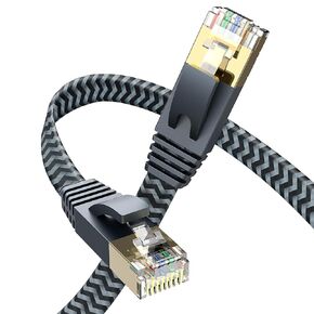 CAT 7 Ethernet Cable 15ft-كابل إنترنت مسطح ، 10 جيجابت في الثانية عالي السرعة ، نايلون مضفر ، كابل شبكة LAN خالية من التشابك ودائم ، سلك Ethernet لأجهزة التوجيه ، المودم ، وحدات التحكم في الألعاب ، وأجهزة الكمبيوتر ، وأجهزة التلفزيون الذكية