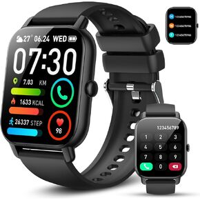 Smart Watch for Men Women (Answer/Make Call), 1.85" HD Screen Smartwatch with Heart Rate Sleep Monitor Pedometer, 112 Sports Mode Fitness Watch, IP68 Waterproof Fitness Tracker for Android iOS, Black