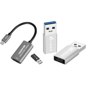 بطاقة التقاط فيديو Guermok ، USB 3.0 HDMI إلى بطاقة التقاط الصوت USB C ، USB C إلى USB Adapter 3.0 (2 pack) ، USB C Female to USB Mal