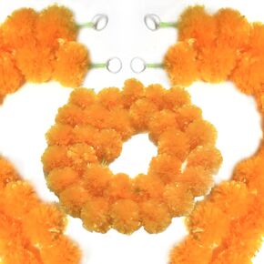 Marigold Garland for Decoration, Pack of 5 Artificial Marigold Flowers Garlands for Dia de Muertos Diwali, Pooja, Mehndi, Ganpati, Party Wedding Decorations - Orange