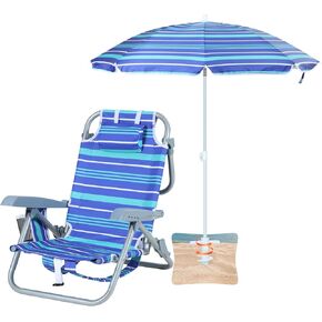 Kids Beach Chair, Beach Chair, Beach Chair with Umbrella, Backpack Beach Chair, Kids Camping Chair, Kids Folding Chair, Cup Holder and Tilted Umbrella, Storage Pocket, 5-Reclining Positions (1-P)