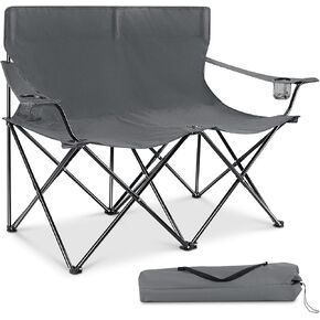 Leonyo Oversized 2 Person Camping Chair, Double Camping Loveseat Chair for Adults, Foldable & Comfortable Double Seat for Lawn, Backyard, Beach, Sports, Movie, Grey