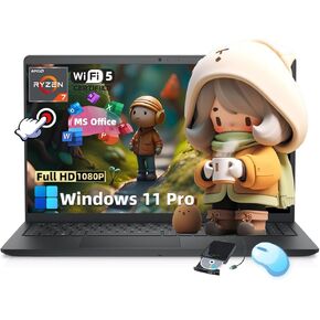 Dell Inspiron 15 3535 Laptop - 15.6" FHD Touchscreen Display, AMD Ryzen 7 7730U, 64GB RAM, 1TB SSD, Windows 11 Pro, Office 2024 Lifetime License, w/DVD Drive