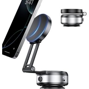 Electric Vacuum Magnetic Suction Phone Holder,Adjustable and Foldable Car Mount,Strong Magnetic Car Phone Holder for iPhone16/15/14/13/12,for Shower/Car/Mirror/Smooth Surfaces(Not Charging Phone)