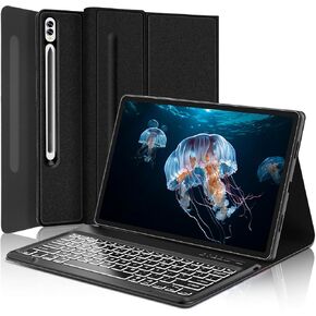 Samsung Galaxy Tab S10 Plus 2024/S9 Plus Keyboard Case12.4 inch, Detachable Bluetooth Keyboard, 7 Color RGB Backlit, Slim Folio Smart Cover with S Pen Holder for Galaxy Tab S7 FE/S8 Plus/S7+ 5G Black