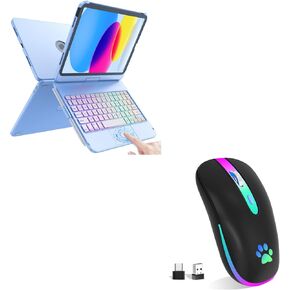 FUWANG Touch Keyboard Case for iPad 10th Generation (10.9", 2022) 360° Rotatable Bundle with USB Optical 2.4G Wireless Bluetooth Two Mode Mouse