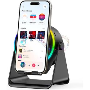 Wireless Induction Speaker- 4 in1 Bluetooth Speaker Phone Stand with Colorful Ambient Light 360° Rotation Compatible with iPhone/Android/iPad/Samsung Galaxy- Unique Birthday Gift for Men Women Adults