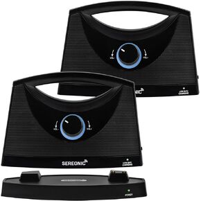 Dual Wireless TV Listening Speaker – Portable Wireless Speakers Ideal for TV Watching Without The Blaring Volume – Wireless Smart TV Speaker for Hard of Hearing, Elderly, and Seniors.