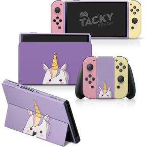 تصميم مبتذل للجلد يونيكورن متوافق مع غطاء غلاف الجلد OLED Switch ، والجلد الأرجواني اللطيف لملصقات OLED Nintendo ، وملصقات فينيل 3M كاملة الالتفاف الكامل