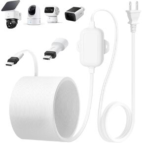 25ft Power Adapter for eufy Security SoloCam E30/S340/S220, C210, One-Piece Molding Charing Cable for eufyCam 3/S330, 3C/S300 with Extra Micro USB Adapter, Flat Power Cord for eufy Outdoor Use, IP67