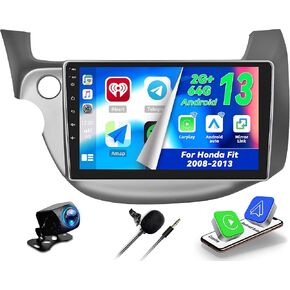 CAMECHO 2G+64G Android 13 Wireless Carplay/Android Auto Car Radio for Honda Fit 2008-2013,10.1" IPS Touch Screen Car Stereo with Bluetooth, GPS Navi, WiFi, SWC, 28UI,Mirror Link Backup Camera