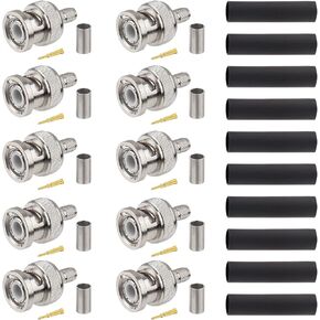 XRDS -RF RG58 BNC Connectors 10PCS – BNC Male Crimp Connector Compatible with RG58, LMR195, RG400, RG142, 3D-FB Coax Cables for RF, Video, and Communication Applications