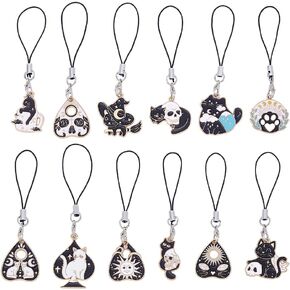 12Pcs Enamel Cat Phone Charms 8.5-9.8cm Cute Animal Phone Charms Aesthetic Cell Phone Pendants Accessories for Phone Bag Keychain Airpods Camera Wallet Decor