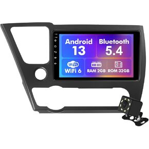 Android 13 Car Radio for 2+32G Honda Civic 2013-2015 9'' 1280*720 Touchscreen Car Stereo with Carplay Android Auto Backup Camera Mirror Link GPS Navigation WiFi 6 Bluetooth 5.4 SWC (with Air Outlet)