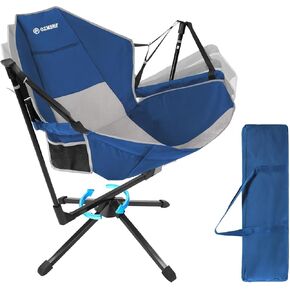 360 Degrees Swivel Camping Chair, Hammock Chair, Folding Rocking Chairs, Aluminum Alloy Adjustable Backrest Swing Chairs, for Outdoor Camping, Beach, Lawn(Blue Grey)