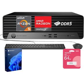 HP EliteDesk 805 G9 Business SFF Desktop, AMD Ryzen 5 8500G, 32GB DDR5 RAM, 1TB SSD, HDMI, DisplayPort, RJ-45, Wi-Fi, Windows 11 Pro, Black, Bundle with ADATA UC310 64GB USB Flash Drive