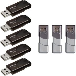 PNY 32GB Attaché 4 USB 2.0 Flash Drive 5-Pack,Black & 64GB Turbo Attaché 3 USB 3.0 Flash Drive 3-Pack