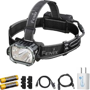 FENIX HP35R 4000 Lumen USB Rechargeable Headlamp, with Spotlight, Floodlight and Red Light for Search and Rescue, Hunting, Hard Hat with Wall Plug