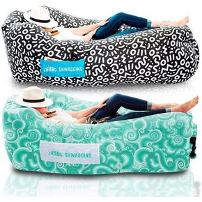 Chillbo Shwaggins Inflatable Couch Bundle – Cool Inflatable Lounger Easy Setup is Perfect for Beach Gear, Camping Fun and Festival Accessories.