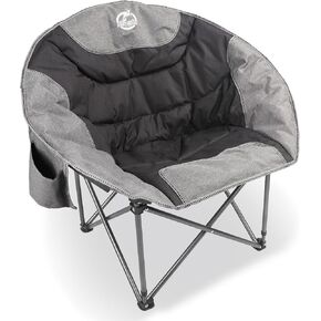 Folding Compact Camping Moon Chair, Outdoor Padded Saucer Round Chair w/Cup Holder Supports up to 300 lbs for Beach Hiking Fishing Picnic Lawn,Black