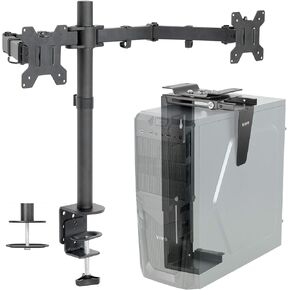 VIVO Dual 13 to 27 inch LCD Monitor Mount and Under Desk and Wall PC Mount Kit, Heavy Duty, Fully Adjustable Stand and Computer Case Holder (Bundle)