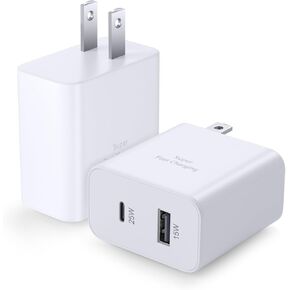 Super Fast Charger Type C ، Excgood Dual Port (25W+15W) USB C كتلة شاحن الجدار CALLACTION متوافق مع Galaxy S24 S23 Ultra S22 S21 S20 A53 A54 A14 A03S S10E Tab A7 Watch5 Pro-2Pack ، Black White