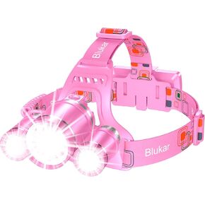 Headlamp Flashlight, Super Bright LED Rechargeable Headlight - 3 Lights 5 Modes, Zoomable, Spotlight&Floodlight Combination, IPX6 Waterproof, 20+Hrs Runtime for Running, Camping etc-Pink