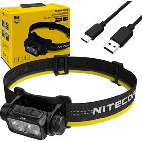 Nitecore NU43 Lighweight Rechargeable headlamp - 1400 Lumens w/Eco-Sensa USB-C Charging Cable Included