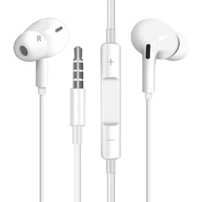 Wired Earbuds,Headphones Ear Buds Wired 3.5mm Jack,in-Ear Earphones with Microphone,Powerful Treble & Clear Bass,Headset Noise Cancelling Sound Quality bass,Ear Phones with Cord(Pure White)