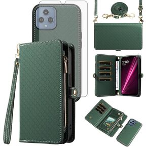 Asuwish Phone Case for T-Mobile Revvl 6/6X 5G Zipper Wallet Cell Cover with Screen Protector Strap Flip Card Holder Tmobile Revvl6 X Revvl6X T Mobile Revvl6X5G Revel Tmo Revell Rebel TCL Women Purple