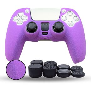 Grips متوافقة مع الجلد PS5 وحدة تحكم ، قبضة السيليكون لـ PlayStation 5 وحدة تحكم الغطاء المضاد للزلزال لوحدة التحكم PS5 - مع 8pcs pro الإبهام الأرجواني