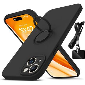 بالنسبة لحالة iPhone 15 ، مع حامل حلقة قابلة للتدوير 360 درجة Kickstand & حزام الحبل الحبل سيليكون سائل سائل سائل مضاد للصدمة مقاوم للصدمات لـ iPhone 15 ، أصفر 2.190 in Kuwait