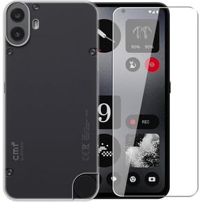 Case for Nothing CMF Phone 1 + Glass Screen Protector Tempered Film - Transparent Silicone Soft Flexible Bumper Shockproof TPU Protective Cover Shell for Nothing CMF Phone 1 (Clear)