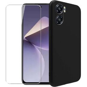 Case for Oukitel C58 Pro + Glass Screen Protector Tempered Film - Transparent Silicone Soft Flexible Bumper Shockproof TPU Protective Cover Shell for Oukitel C58 Pro (Black)