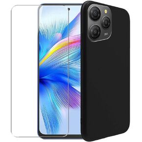 Case for Blackview Shark 9 + Glass Screen Protector Tempered Film - Transparent Silicone Soft Flexible Bumper Shockproof TPU Protective Cover Shell for Blackview Shark 9 (Black)