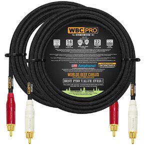 40 Foot RCA Cable Pair - WBC-PRO-LOCAP Low-Capacitance (14pF/ft) 22 AWG Ultra-Silent Audiophile & Professional-Grade Audio Interconnect Cable with Amphenol ACPR Gold RCA Plugs & Black Tweed Jacket