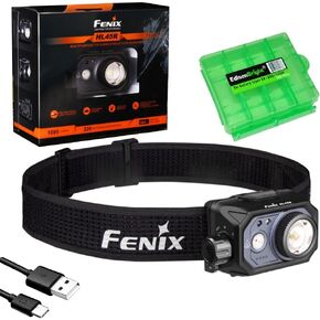 Fenix HL45R 1000 Lumen Adjustable Beam Headlamp, Rechargeable, AAA Dual Fuel, Gesture Sensing, Floodlight,Spotlight, Red Light with EdisonBright Battery Carrying case