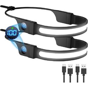 Aikertec Headlamp Rechargeable 2PCS, 260° Wide Beam Head Lamp, 3Mode, LCD Digital Display, LED Rechargeable Headlamps for Adults, Outdoor Camping Headlamps for Running Hiking