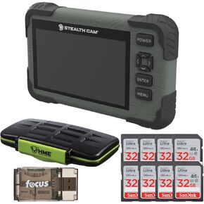 Stealth Cam SD Card Reader/Viewer Bundle with Stealth Cam HME SD Card Holder, 32GB Memory Card (8-Pack), and All-In-One High-Speed USB 2.0 Card Reader (11 Items)