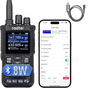Radtel RT-900 8W Multi Band Ham Radio Handheld Walkie Talkie with Noise Reduction, 256 Channels VHF/UHF Two-Way Radio with Programming Cable