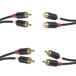 J&D RCA Cables Bundle, 2RCA Male to 2RCA Male, 2 RCA Male to 2 RCA Female, Gold Plated Audiowave Series RCA Stereo Audio Extension Cable