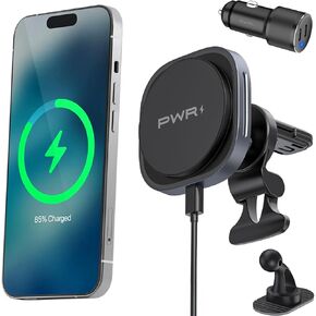 PWR Carmag 2.0 Fast Wireless Car Charger, Magnetic Wireless Car Charger Compatible with iPhone, Samsung, Magsafe and Qi Wireless Devices