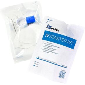 50PCs IV Starter Kit with Gauze/Chlorascrub Swab LF by JEVOLVE | Posi-Guard Catheter Securement Device & Transparent Window Dressing | Latex-Free Tourniquets