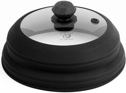 Microwave Splatter Cover Vented Glass Cover Splatter Guard Lid with Collapsible Silicone for Food as Pot Cover Plate Cover 9.8 inch Light Grey in Kuwait