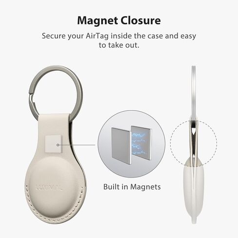 Compatible with Apple AirTag Holder Keychain, Protective Soft Leather Case with Magnetic Lock for Key Ring Pets (Khaki) in Saudi Arabia